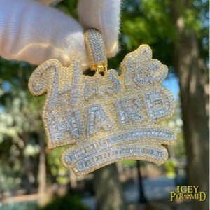 Hustle Hard Iced Out Name Pendant